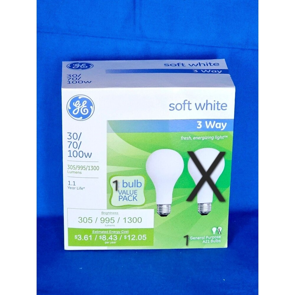 (1) GE Soft White 3 Way Light Bulb 30/70/100 Watt A21 NEW 120V TESTED (One Pack)